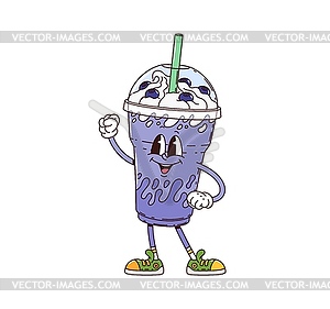 Cartoon groovy blueberry smoothie or milkshake - vector clipart / vector image