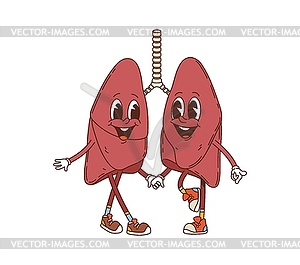 Cartoon groovy lungs human body organ characters - vector clipart