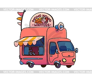 Hong Kong waffles food truck, festival street van - vector image