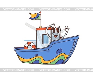 Retro cartoon boat kids toy with smiling face - vector image