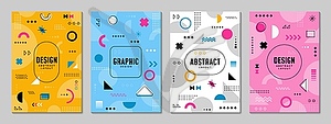 Memphis posters with abstract geometric shapes - color vector clipart