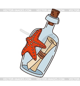 Cartoon groovy pirate message inside bottle - vector image