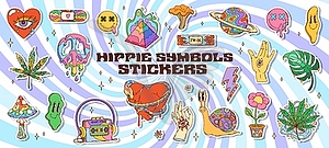 Cartoon retro hippie groovy stickers pack - vector image