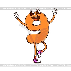 Groovy math number nine cartoon digit character - vector clip art