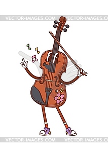 Cartoon groovy violin musical instrument character - vector clipart