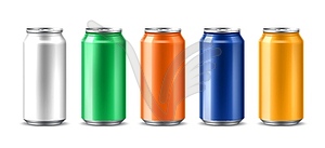 Realistic soda drink tin cans 3d mockups - vector clipart
