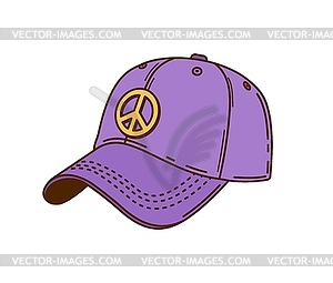 Cartoon groovy baseball cap with peace symbol - vector clipart