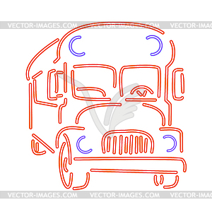 Doodle or school bus in form of luminous neon lines - vector image