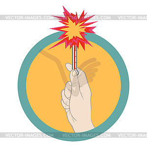 Hand with thermometer on which high temperature is - vector image