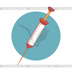 Medical syringe circular icon - color vector clipart