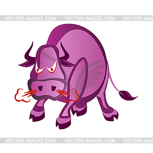 Cartoon angry bull attack - vector image