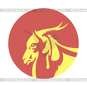 Round red icon with goat, flat style - vector clipart