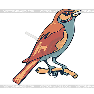 Sparrow bird sitting on branch, , flat style - vector clipart