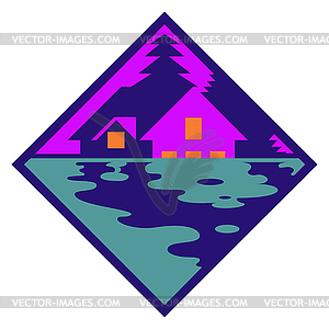 House in woods logo. Cabin in forest silhouette - vector clipart