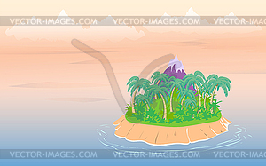 Tropical landscape, sea island with palm trees and - vector image