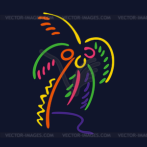 Neon style palm tree logo on dark background - vector clipart / vector image