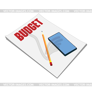 Sheets of paper budget plan, pencil, and - vector image