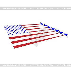 Flag USA and military planes take off of stripes - vector image