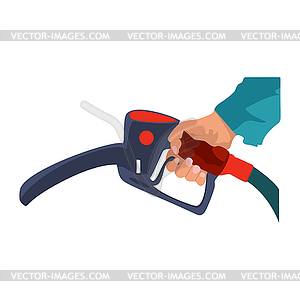 Fuel pump in hand man. Petrol station. Holding - royalty-free vector image