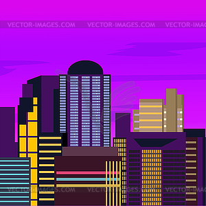 Skyline wallpaper with skyscrapers in sunset or - vector image