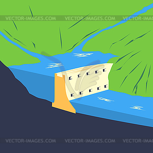 Cross section of conventional hydroelectric dam - vector clipart