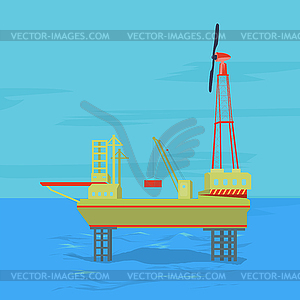 Oil and gas offshore industry with stationary - vector image