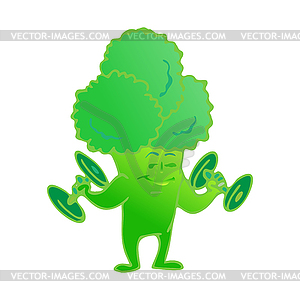 Cute broccoli cartoon character posing and - vector clipart