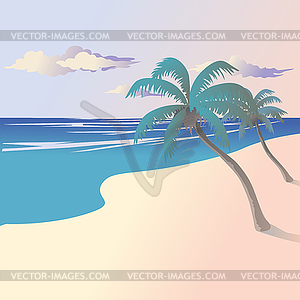 Landscape of coast by sea with palm trees - vector image