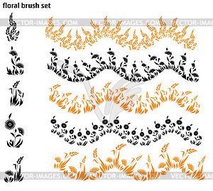 Set of brush with grass and flowers - vector image