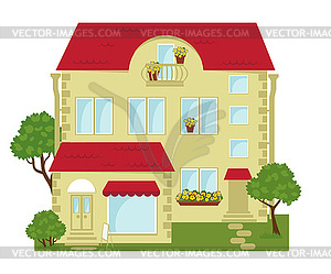 City building with shop on ground floor - vector clipart