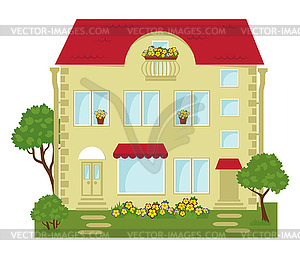 City building with shop on ground floor - vector image