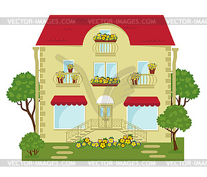 City building with a shop on the ground floor - vector image