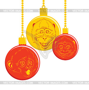 Christmas balls with a picture of a monkey - vector clip art