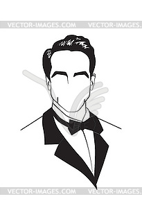 Man in a tuxedo - white & black vector clipart