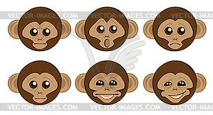 Set of heads of monkeys - vector clipart