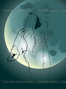 Wolf howling at the moon - vector clipart