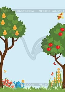 Trees and flower in garden - vector image