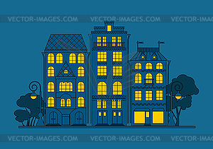 Night street of small town - vector clipart