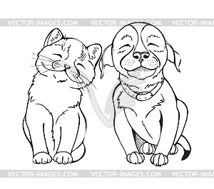 Kitten and puppy - vector clip art