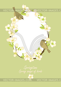 Frame with birds on flowering branches - vector EPS clipart