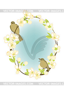 Frame with birds on flowering branches - vector image