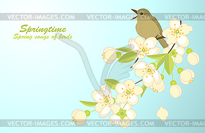 Spring background with bird - vector clip art