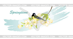 Spring background with bird - vector clipart
