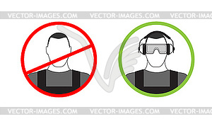 Warning sign on use of personal protective equipment - vector clipart