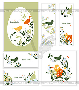 Easter eggs, birds and flowers - vector image