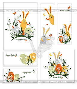 Easter bunnies and eggs - vector image