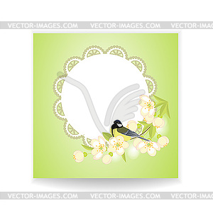 Frame with birds on flowering branches - vector image