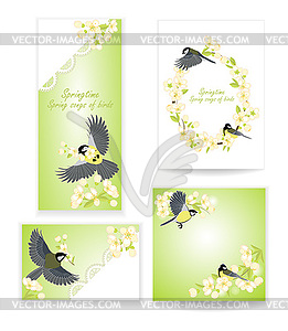 Birds on flowering branches - vector image