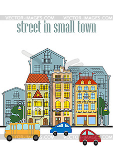 Street of small town - vector clipart