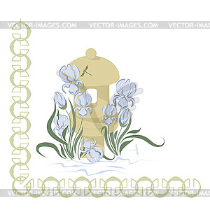 Japanese Garden Lanterns and irises - vector image